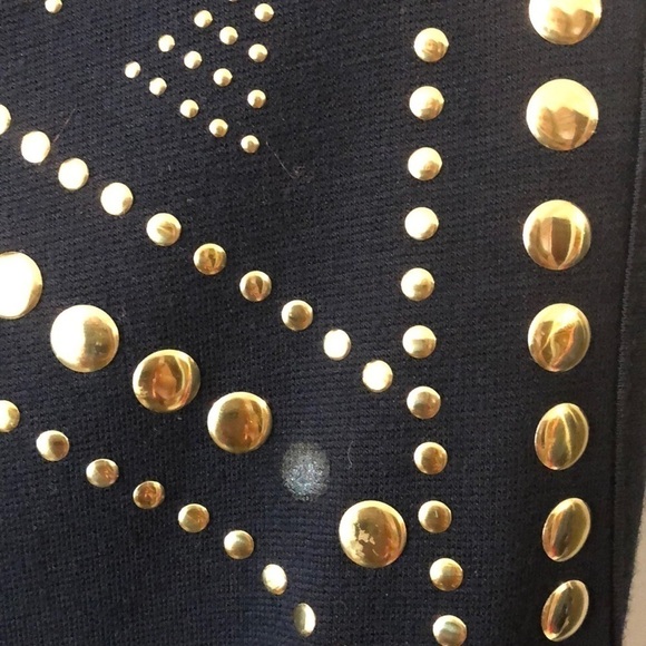 Carmen Marc Valvo Gold Nail-head Navy Dress - Picture 5 of 8